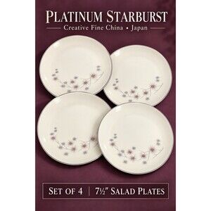 Vintage Creative Fine China Platinum Starburst Salad Plates Set of 4